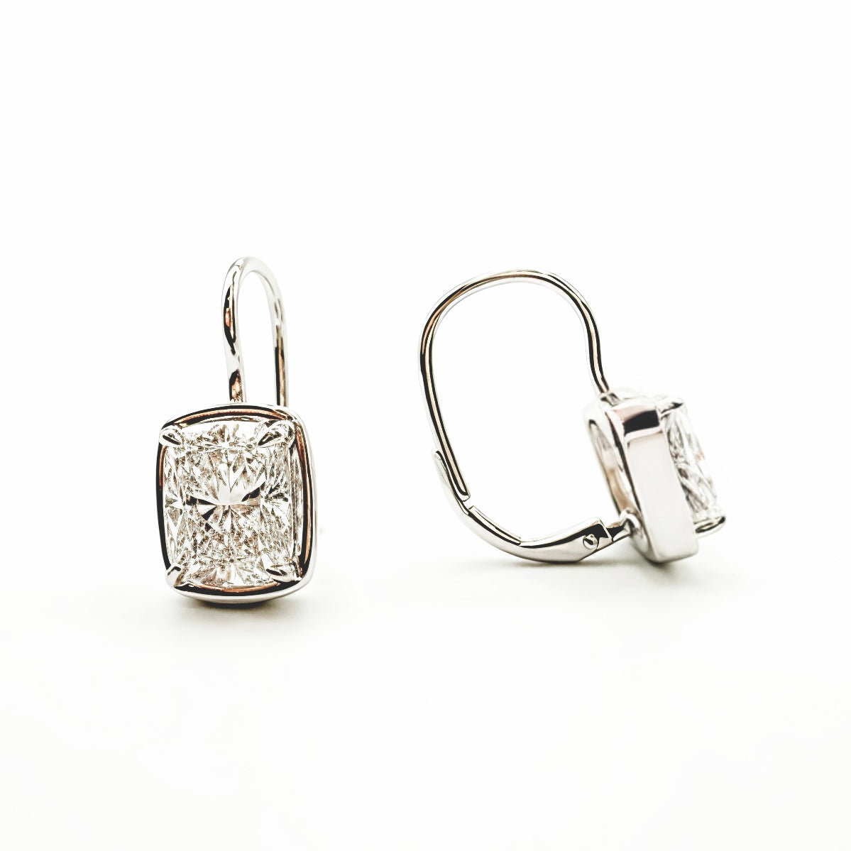 Pillow Drops, 4.22ctw E VVS2 Cushion Cut Dangle Earrings