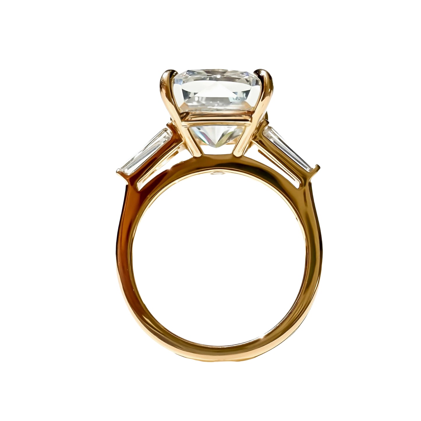 8.22ctw E VS1 Square Cushion Ring with Tapered Baguettes in 14K Yellow Gold