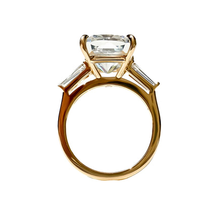 8.22ctw E VS1 Square Cushion Ring with Tapered Baguettes in 14K Yellow Gold