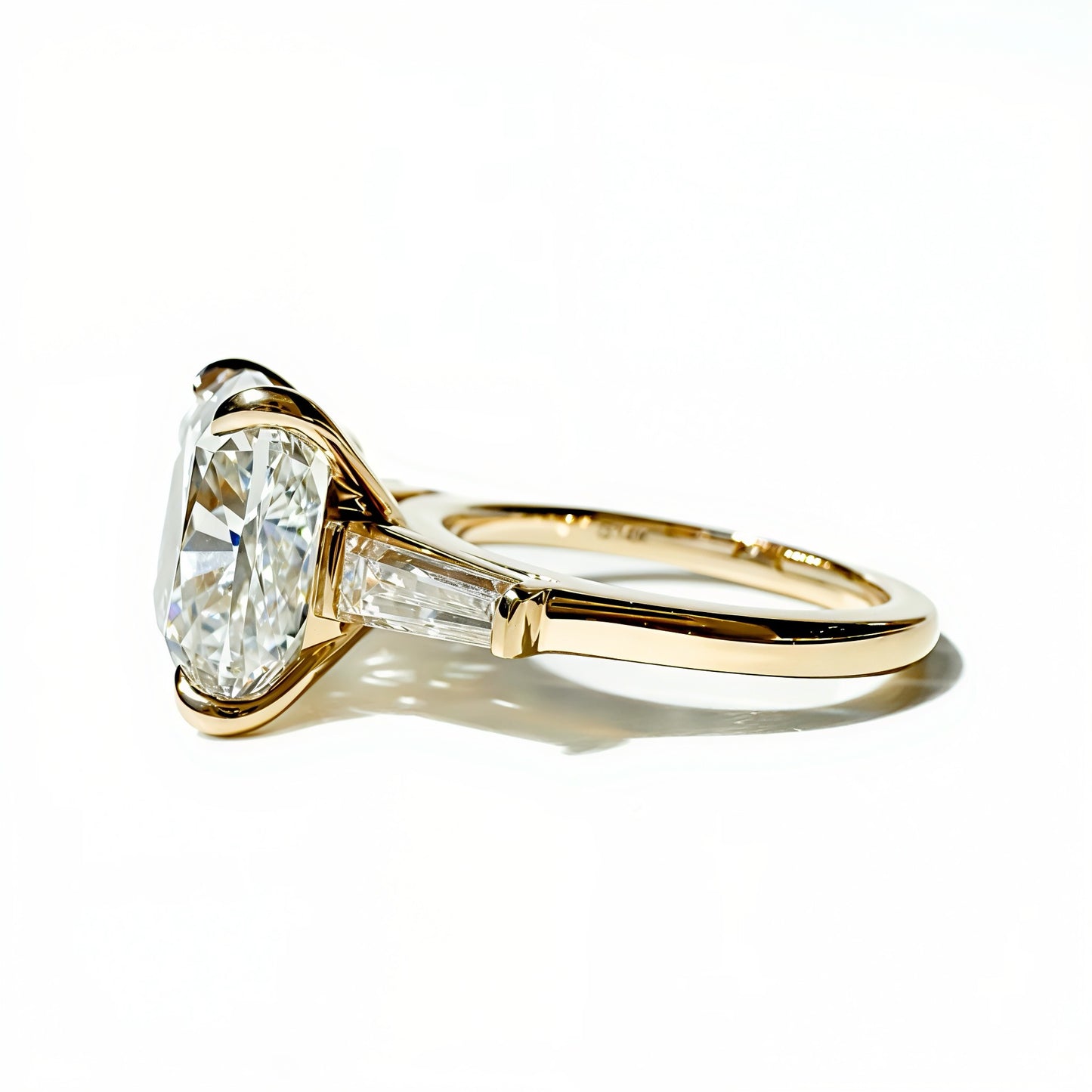 8.22ctw E VS1 Square Cushion Ring with Tapered Baguettes in 14K Yellow Gold
