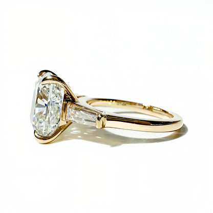 8.22ctw E VS1 Square Cushion Ring with Tapered Baguettes in 14K Yellow Gold
