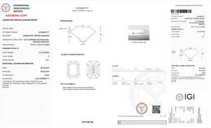 3.74ct E VS1 Radiant Cut IGI Certified Lab Diamond