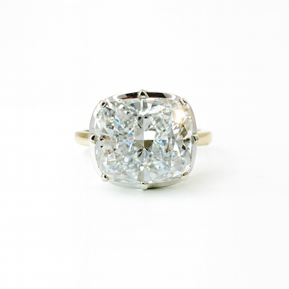 Custom Button Back Two Tone Cushion Solitaire in 14K Gold