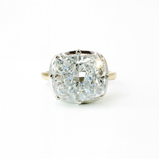 Custom Button Back Two Tone Cushion Solitaire in 14K Gold