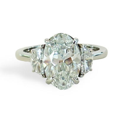 Antique Oval Three Stone Ring with Half Moons