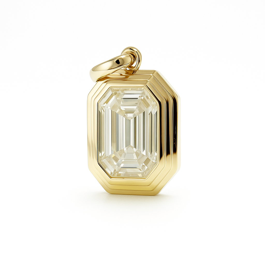 Elongated Emerald Cut Triple Bezel Pendant in Yellow Gold