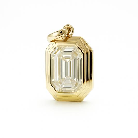 Elongated Emerald Cut Triple Bezel Pendant in Yellow Gold