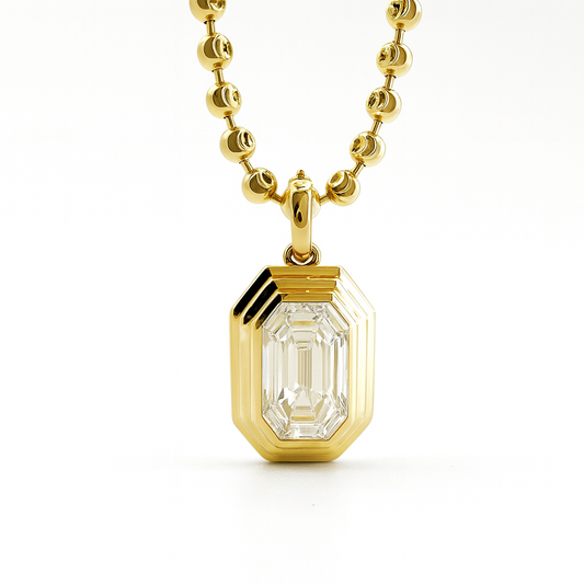 Elongated Emerald Cut Triple Bezel Pendant in Yellow Gold