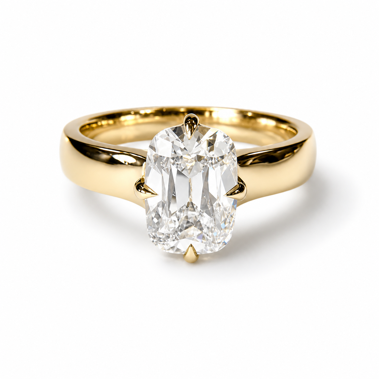 The Lodestone Solitaire, 2.17ct Antique Cut Cushion in 14 Karat Yellow Gold