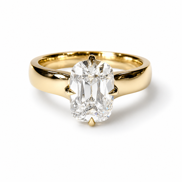 The Lodestone Solitaire, 2.17ct Antique Cut Cushion in 14 Karat Yellow Gold