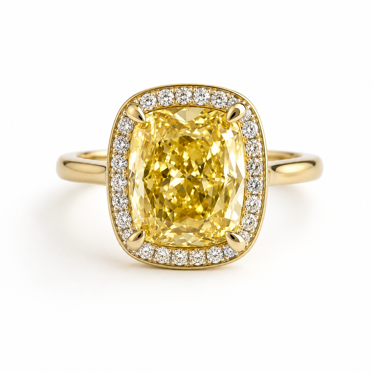 Sunshine In My Pocket, 3ct Fancy Yellow Diamond Halo Ring in 14K Gold