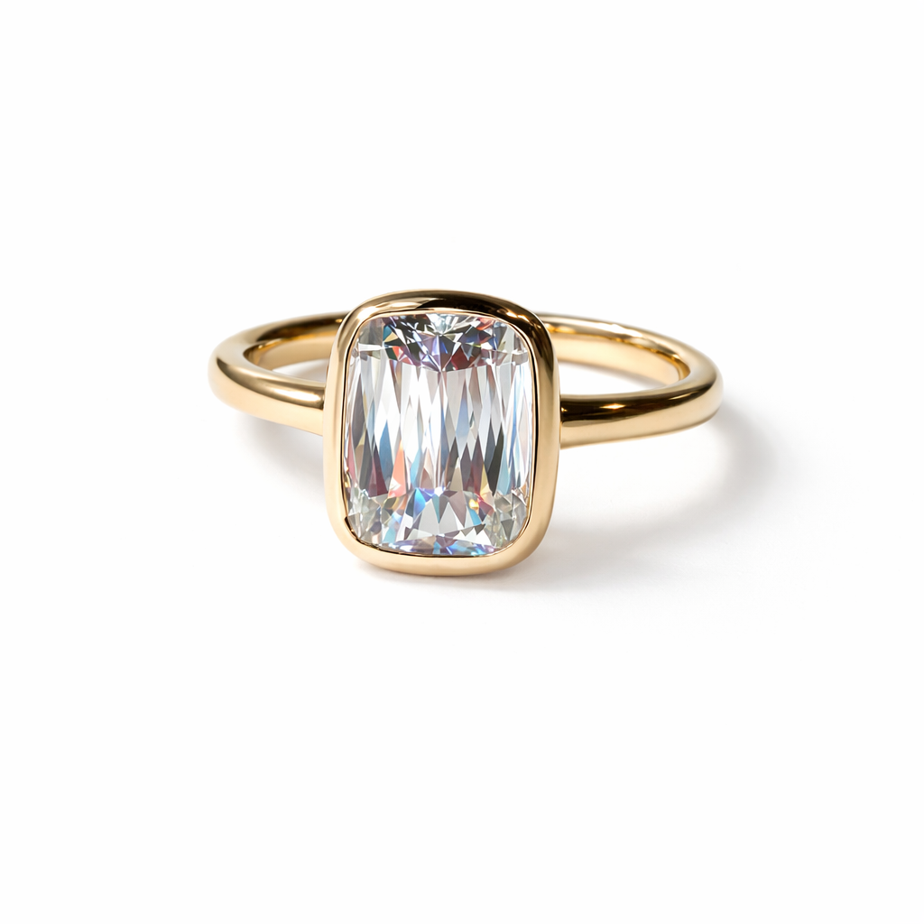 Bezel Mixed Cut Cushion Ring, 14K Yellow Gold