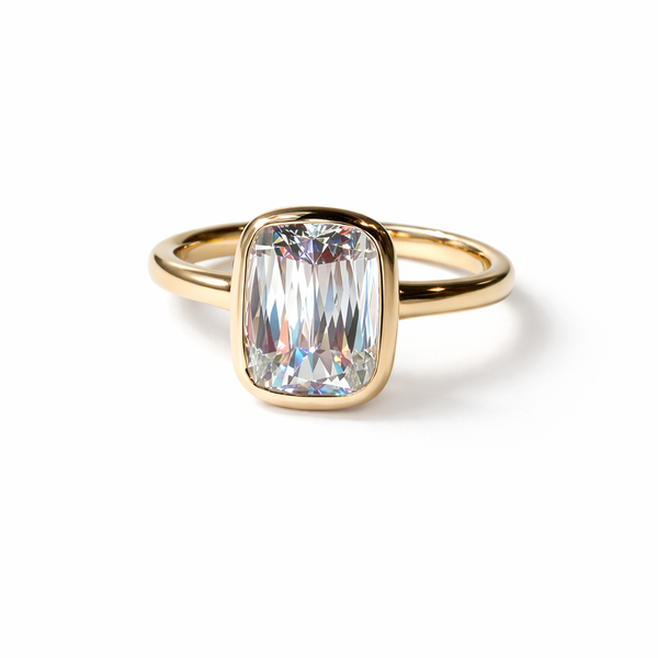 Bezel Mixed Cut Cushion Ring, 14K Yellow Gold