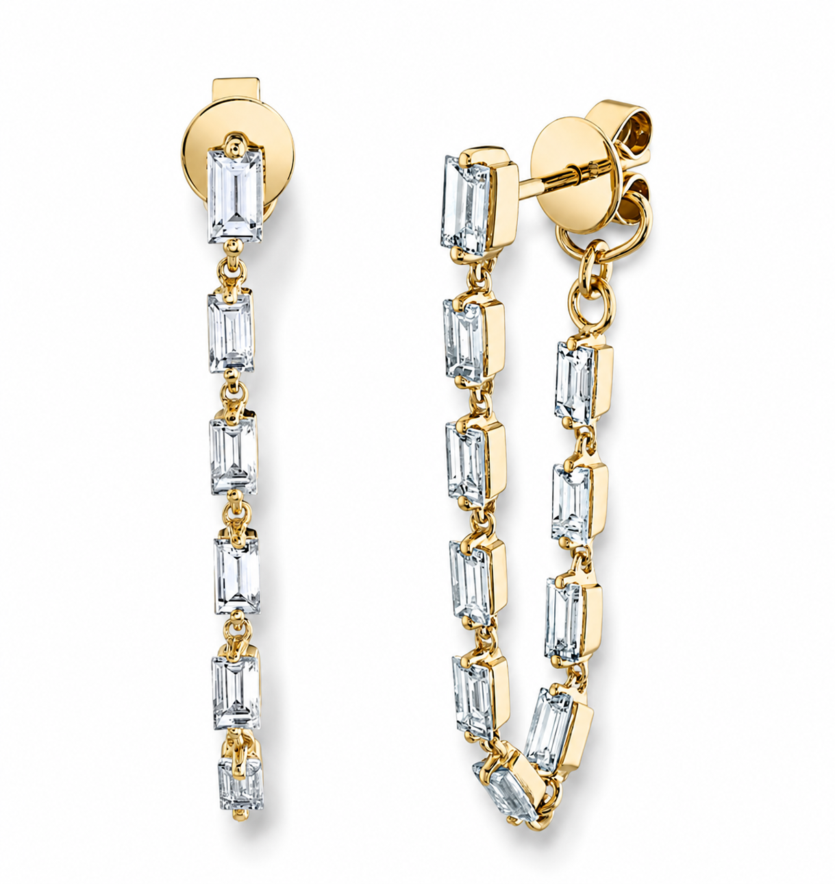 Baguette Dangle Earrings in 14K Yellow Gold