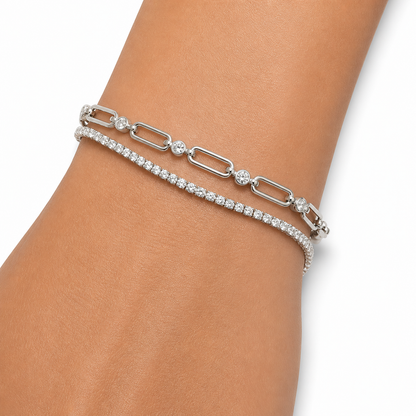 Bezel Paperclip Bracelet, 10K White Gold