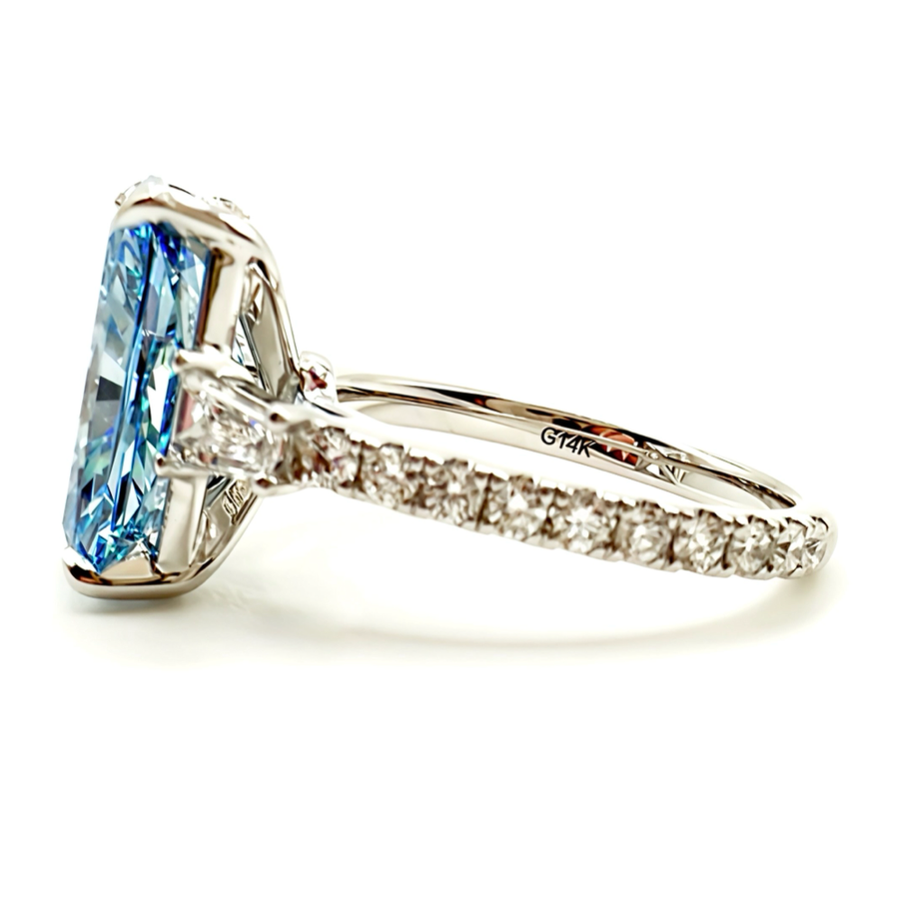The Cinderella 5ct Fancy Blue Radiant Ring in 14K White Gold