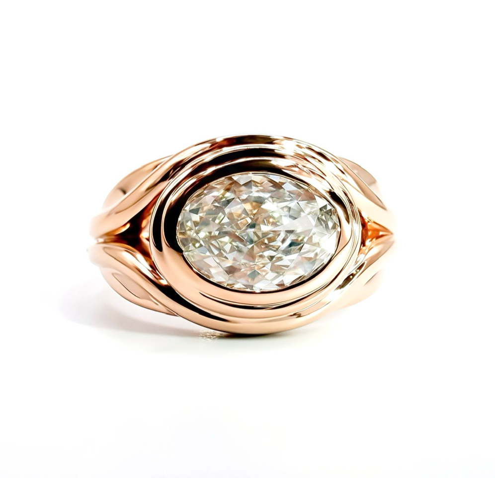 Crushed Ice Oval Pinky Ring in 14K Rose Gold