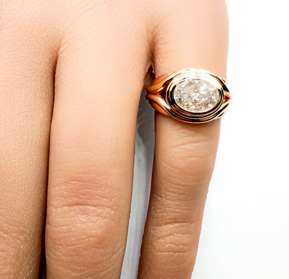 Crushed Ice Oval Pinky Ring in 14K Rose Gold
