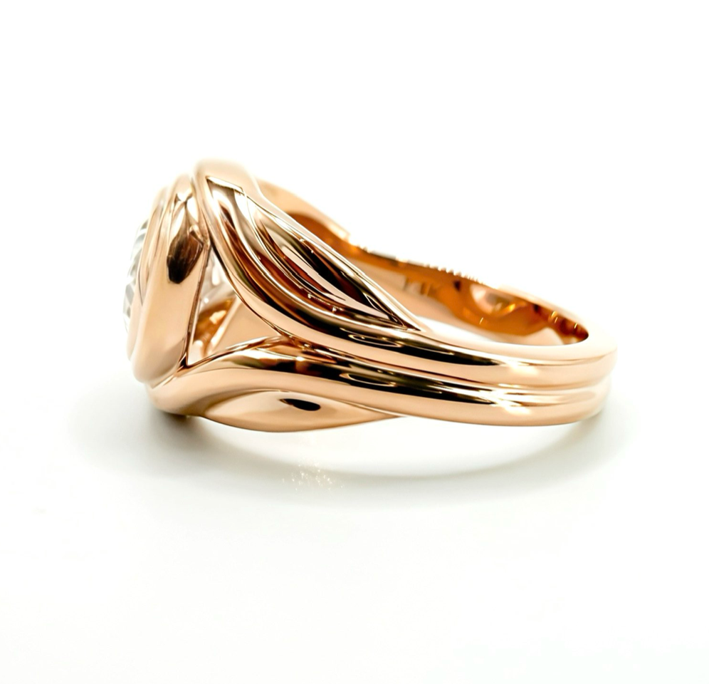 Crushed Ice Oval Pinky Ring in 14K Rose Gold