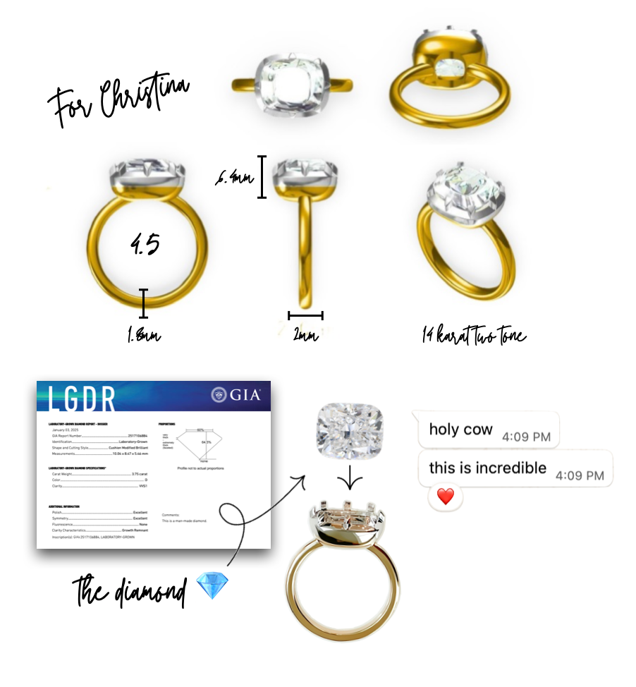 Custom Button Back Two Tone Cushion Solitaire in 14K Gold
