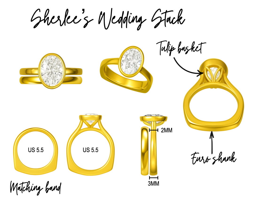 Sherlee's Antique Oval Bezel Engagement Ring Set