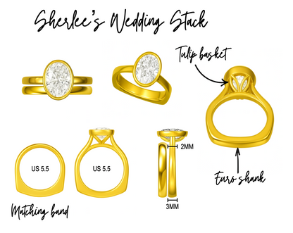 Sherlee's Antique Oval Bezel Engagement Ring Set