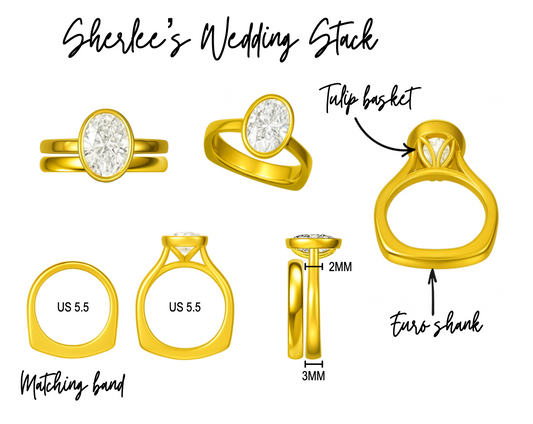 Sherlee's Antique Oval Bezel Engagement Ring Set
