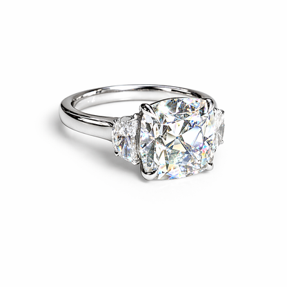 The Lunar Heirloom, 3.62ct OMC Cushion with Half Moons in 14K White Gold