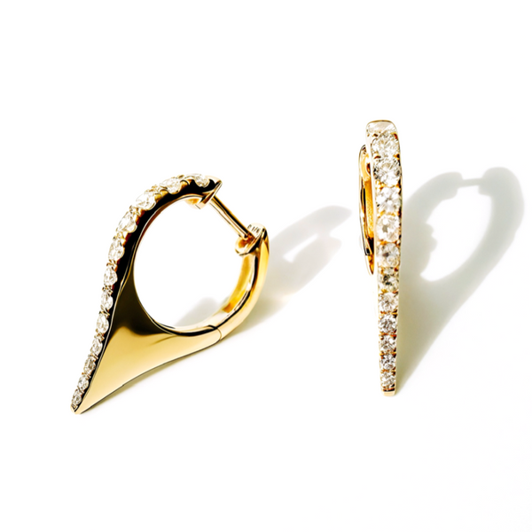 The Diamond Dagger Huggie Earrings in 14K Yellow Gold