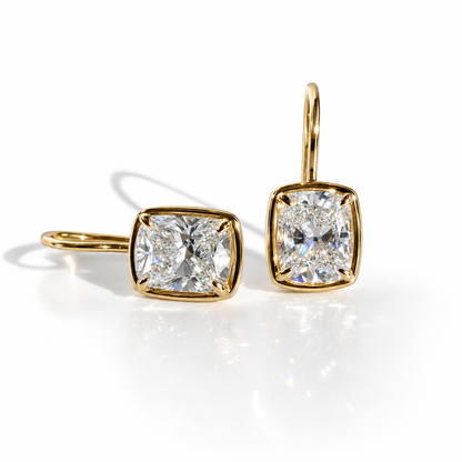 Pillow Drops, 4.28ctw Cushion Cut Dangle Earrings in 14K Yellow Gold