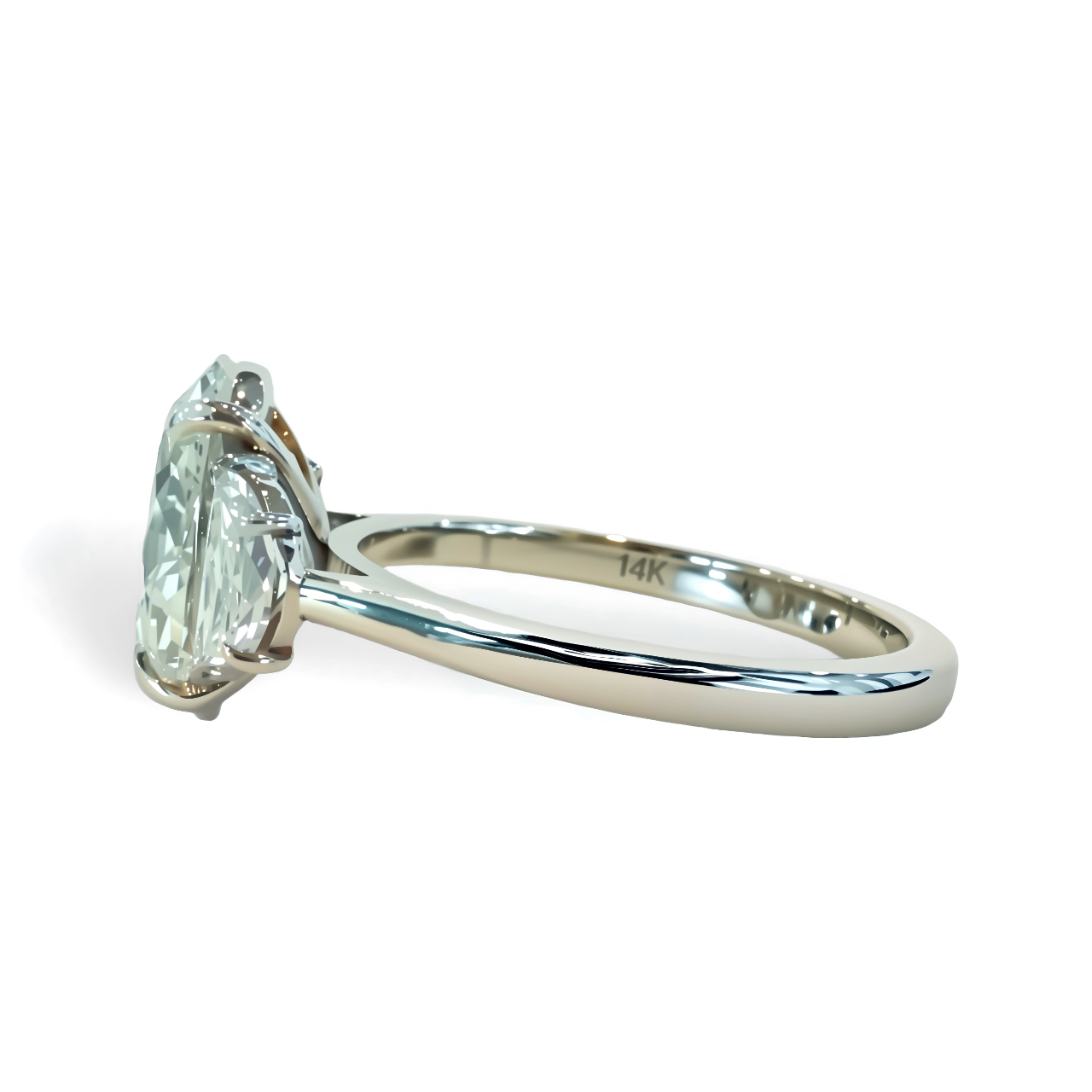 Antique Oval Three Stone Ring with Half Moons