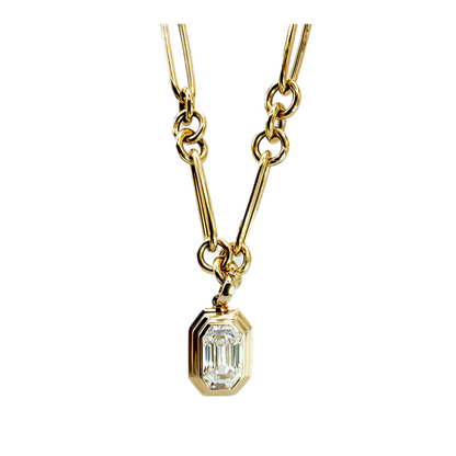 Elongated Emerald Cut Triple Bezel Pendant in Yellow Gold