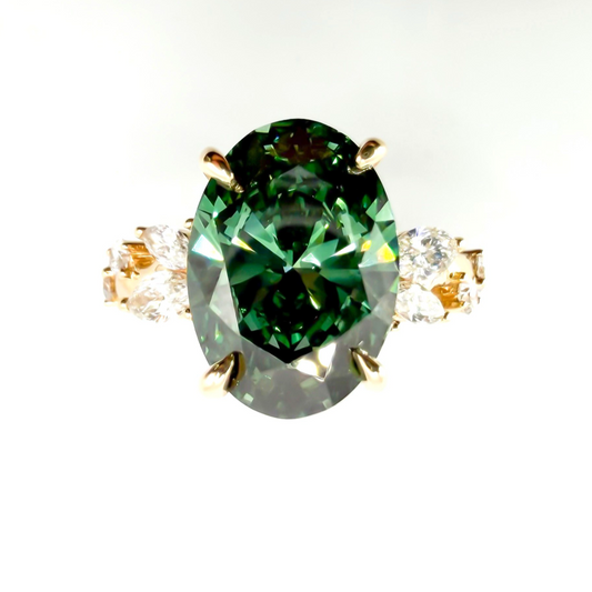 4ct Fancy Vivid Green Oval Nature Inspired Ring in 14K Yellow Gold