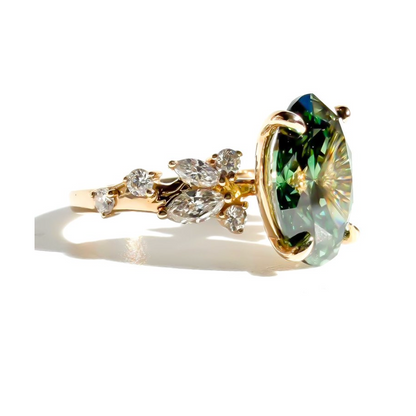 4ct Fancy Vivid Green Oval Nature Inspired Ring in 14K Yellow Gold