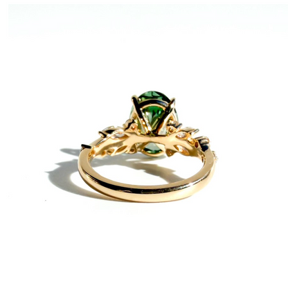 4ct Fancy Vivid Green Oval Nature Inspired Ring in 14K Yellow Gold