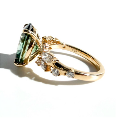 4ct Fancy Vivid Green Oval Nature Inspired Ring in 14K Yellow Gold