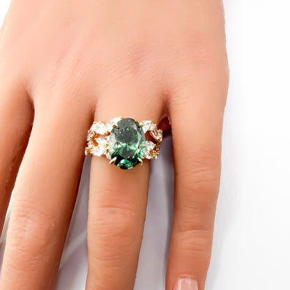 4ct Fancy Vivid Green Oval Nature Inspired Ring in 14K Yellow Gold