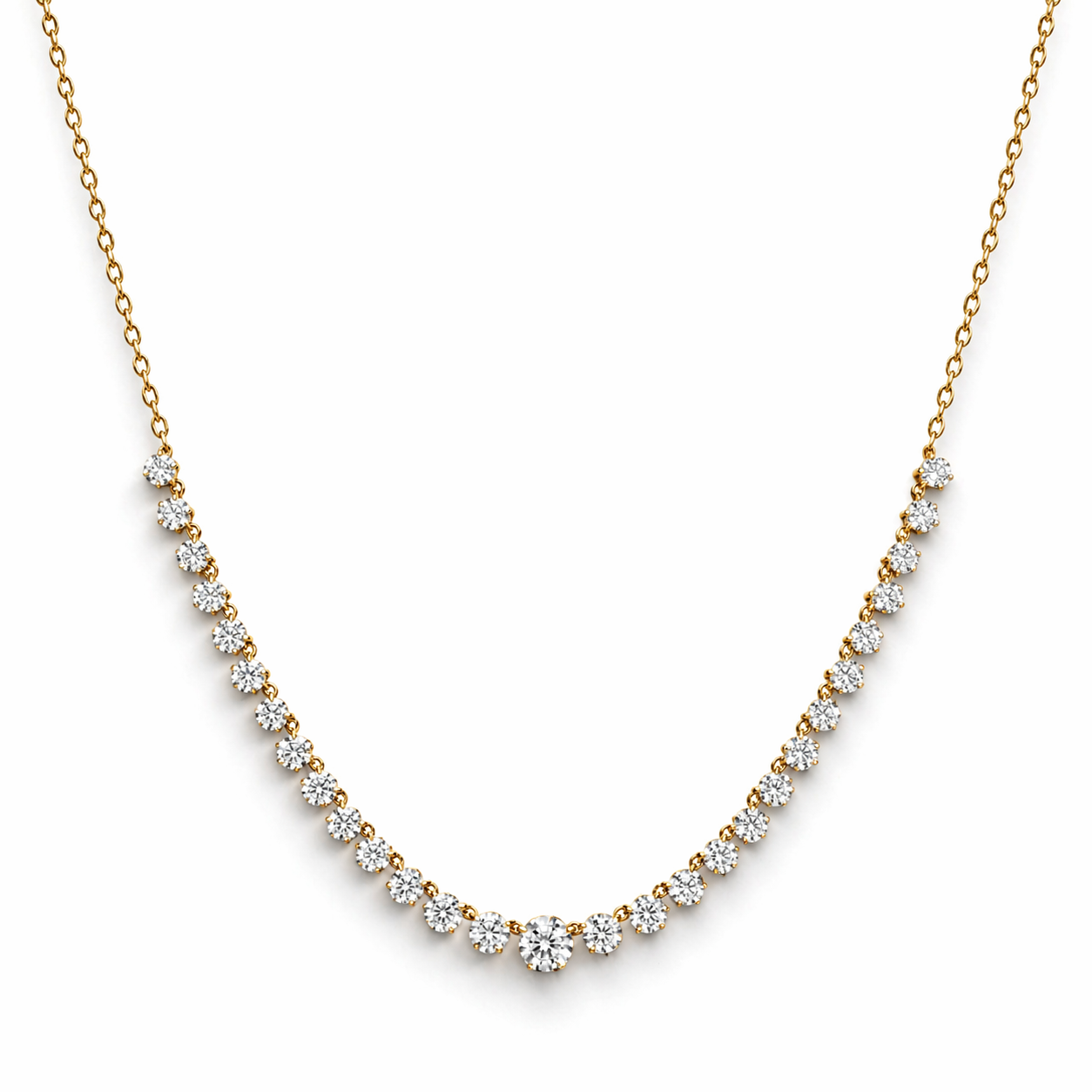 Graduated Half Tennis Necklace in 14K Yellow Gold