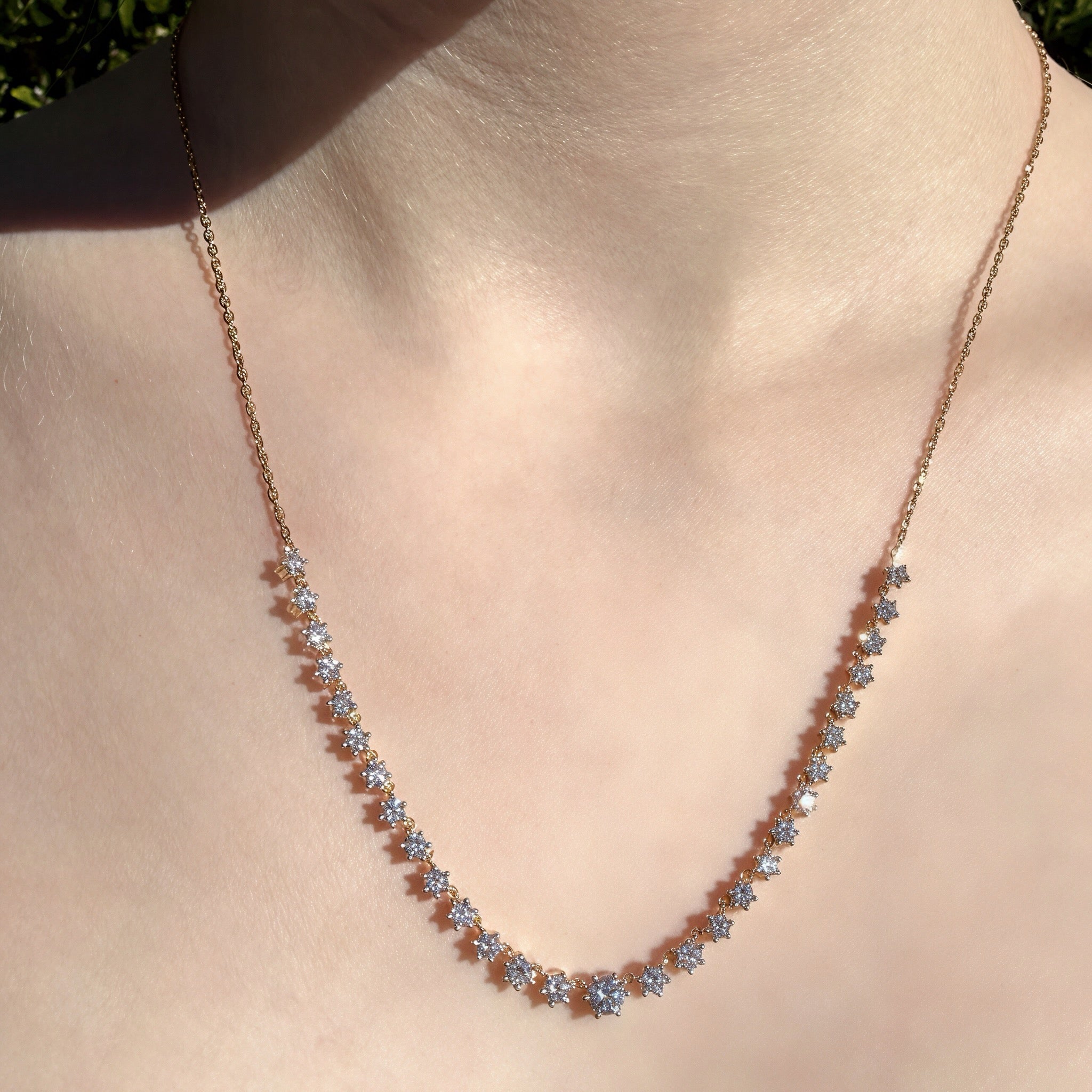 Graduated Half Tennis Necklace in 14K Yellow Gold