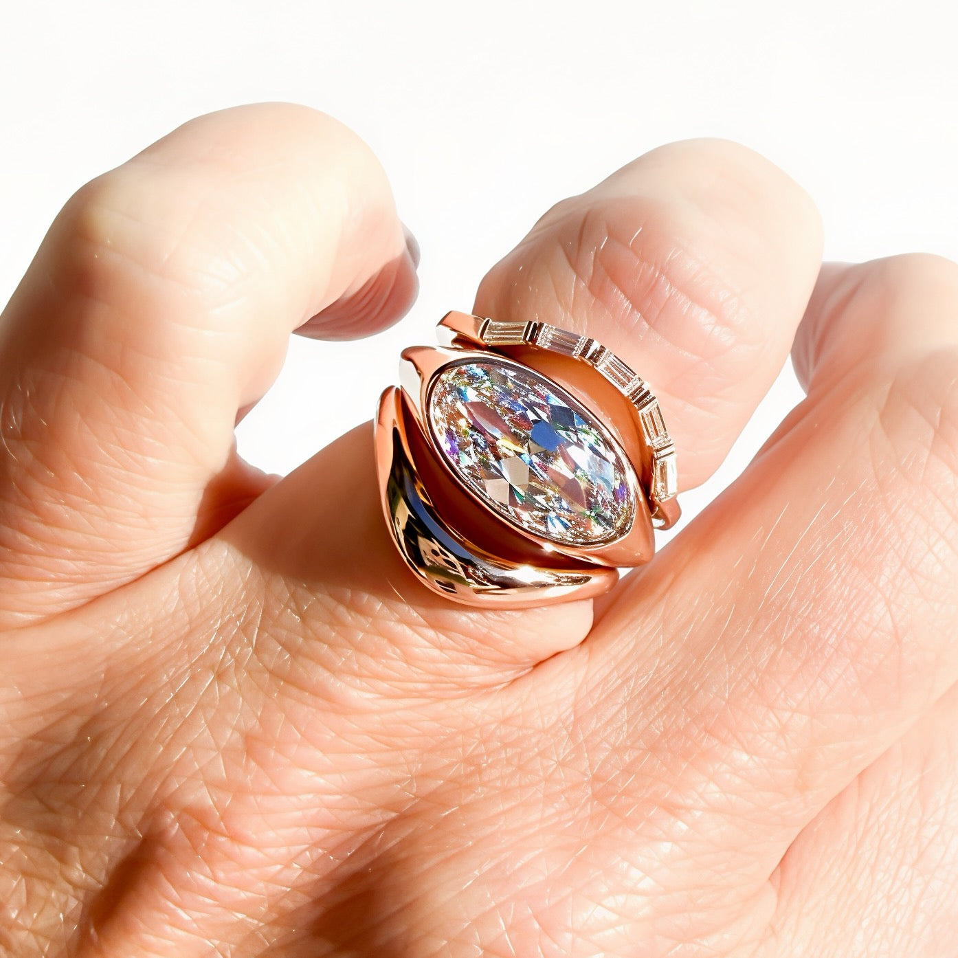 The Bicoastal Signet, 3ct Antique Cut Oval in Rose Gold