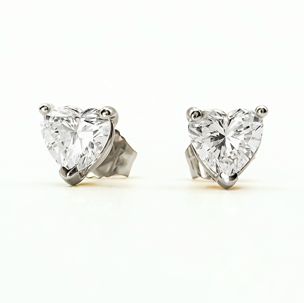 Heart Shaped Stud Earrings, 1ctw