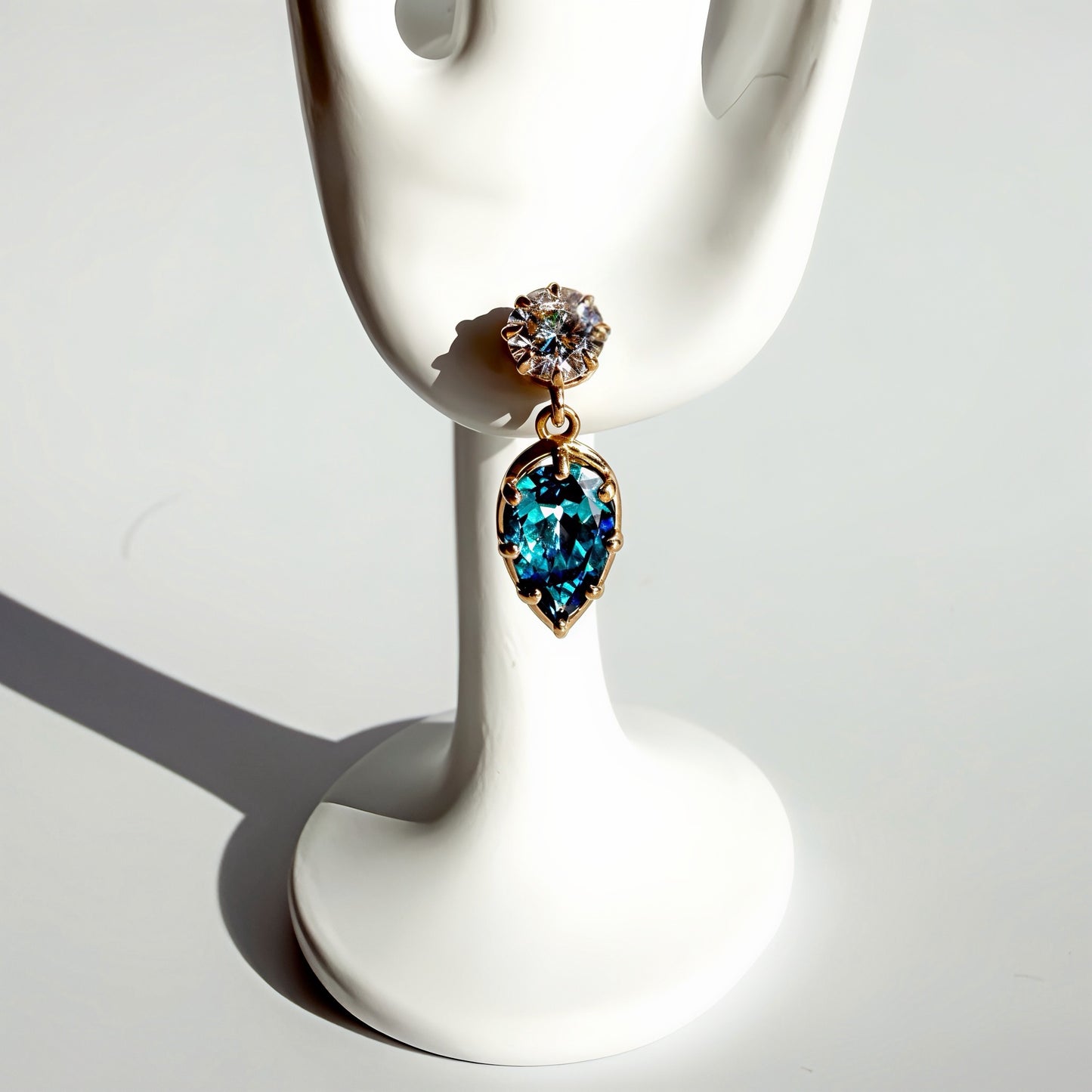 Blue Pear Dangle Earrings in 14K Yellow Gold