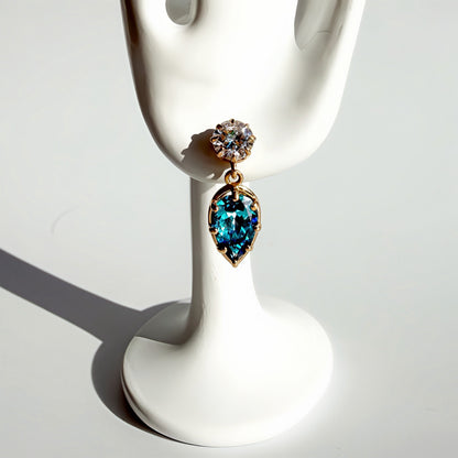 Blue Pear Dangle Earrings in 14K Yellow Gold