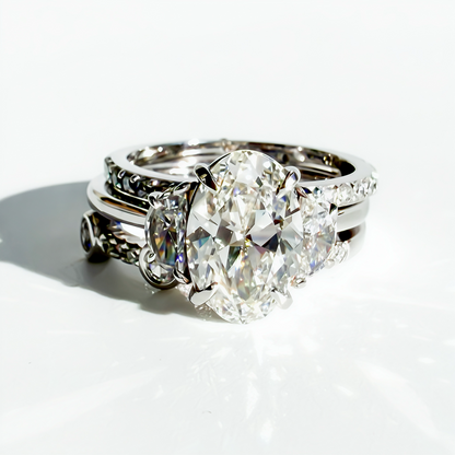 Antique Oval Three Stone Ring with Half Moons