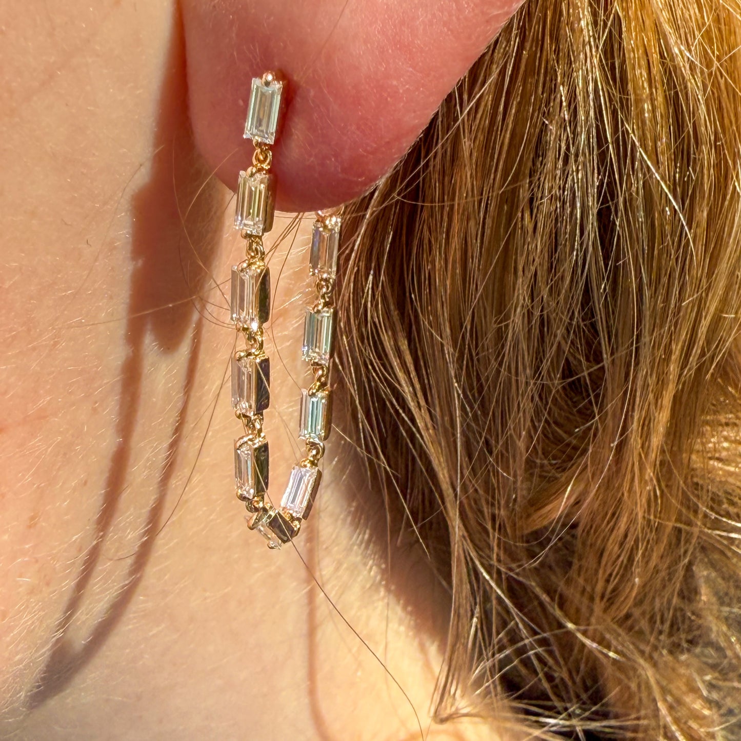 Baguette Dangle Earrings in 14K Yellow Gold