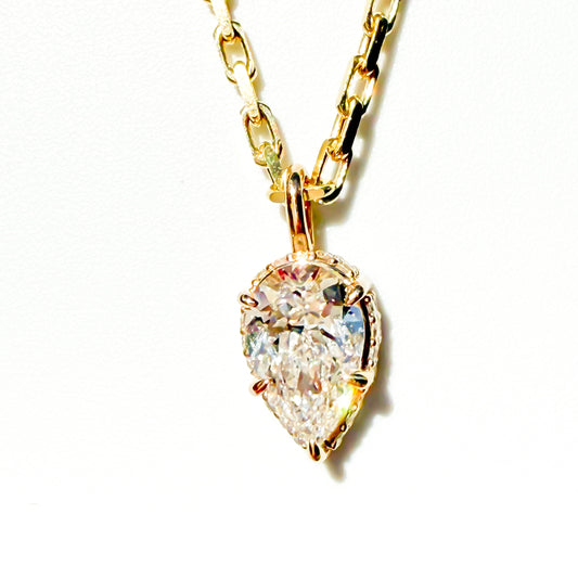 Pear-Shaped Diamond Pendant in 14K Yellow Gold