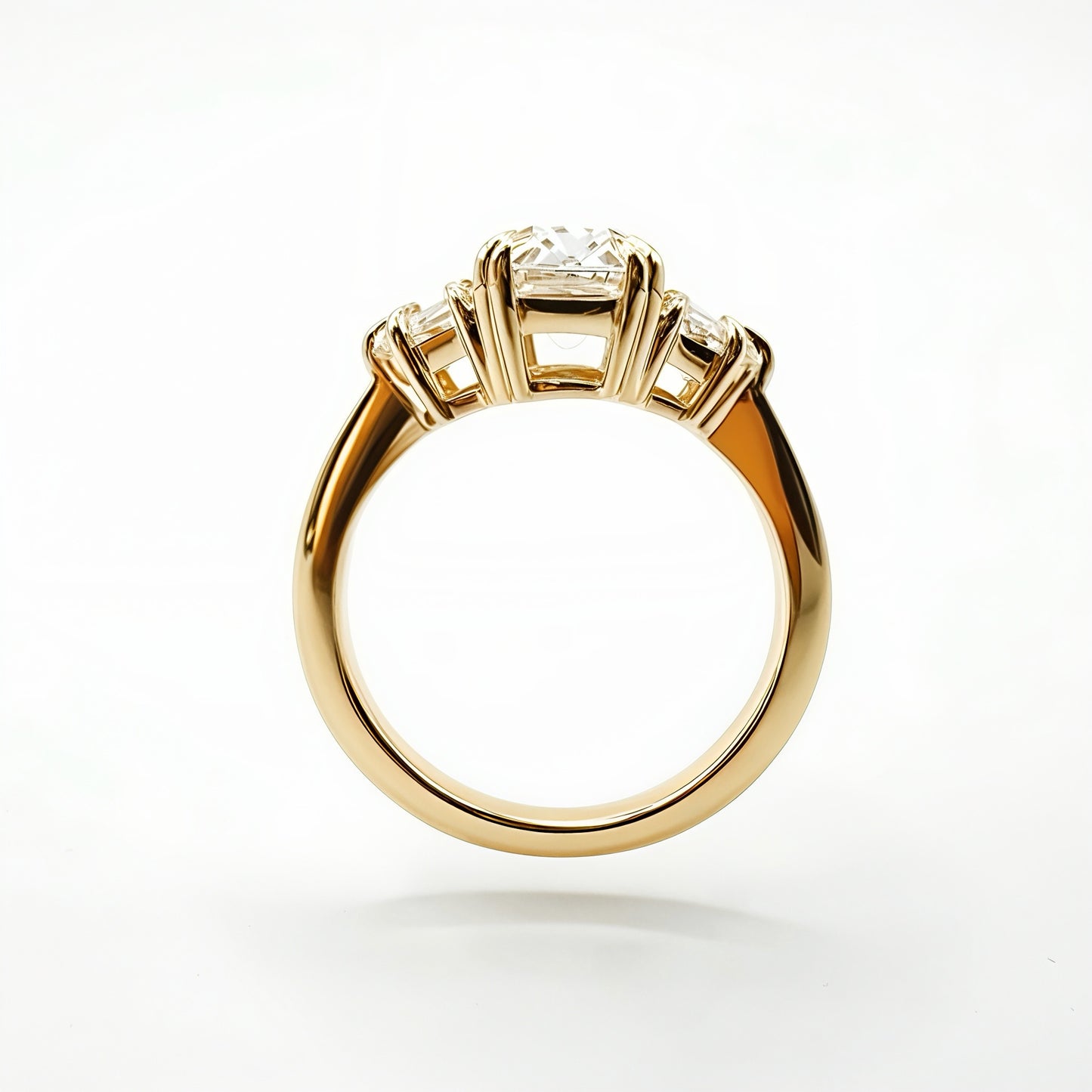 2.25ct Old Mine Cut Cushion Three Stone Ring in 14K Yellow Gold