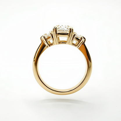2.25ct Old Mine Cut Cushion Three Stone Ring in 14K Yellow Gold