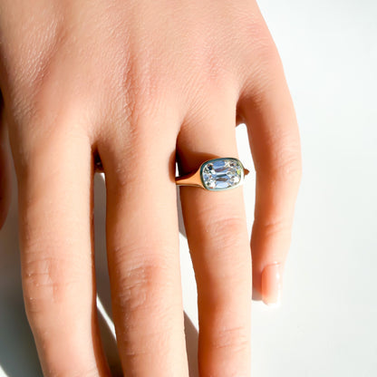 The Bicoastal Signet: 2.1ct Old Mine Cut Cushion in 14K Yellow Gold