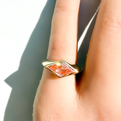 Fancy Vivid Pink Diamond Signet Ring in 14K Yellow Gold
